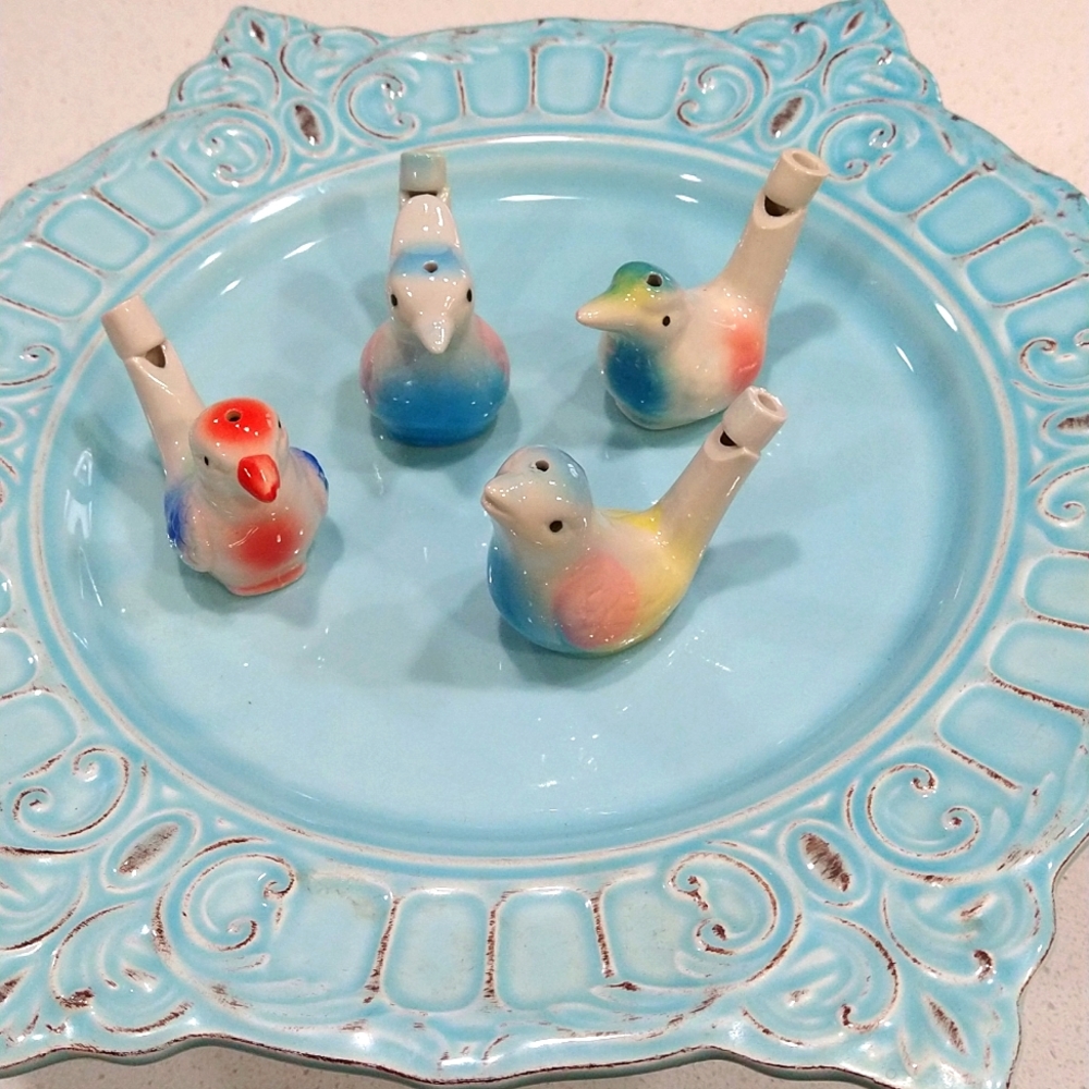 (4) colorful ceramic bird water whistles